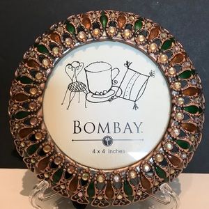 Bombay Company Bohemian Ornate Round Metal Swirls Crystals Enameled Photo Frame